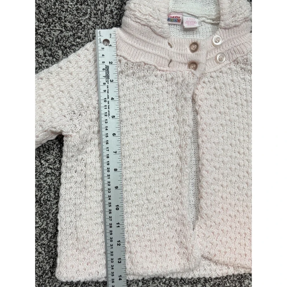 Vintage Cuddle Bear Cardigan‎ Sweater Jacket Baby Girl's Size 9 Mon Pink Cream